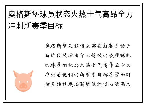 奥格斯堡球员状态火热士气高昂全力冲刺新赛季目标